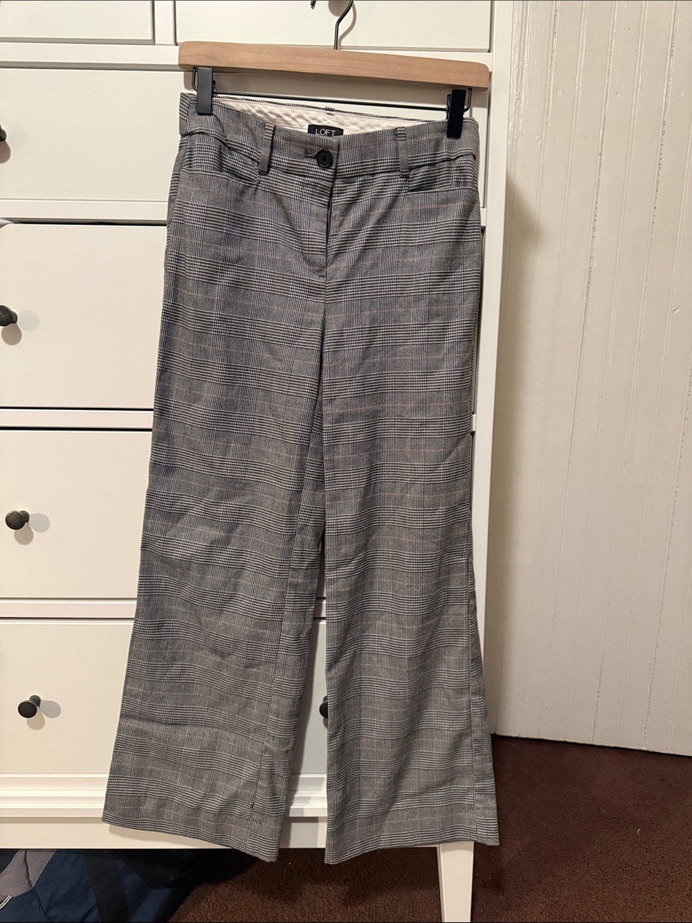 LOFT Gray Glen Plaid Wide-Leg Pants
